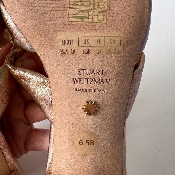 Stuart Weitzman Sofia 45 Slide Bow Detail Bronze Gold Block Heel Size 6.5B - Picture 10 of 12